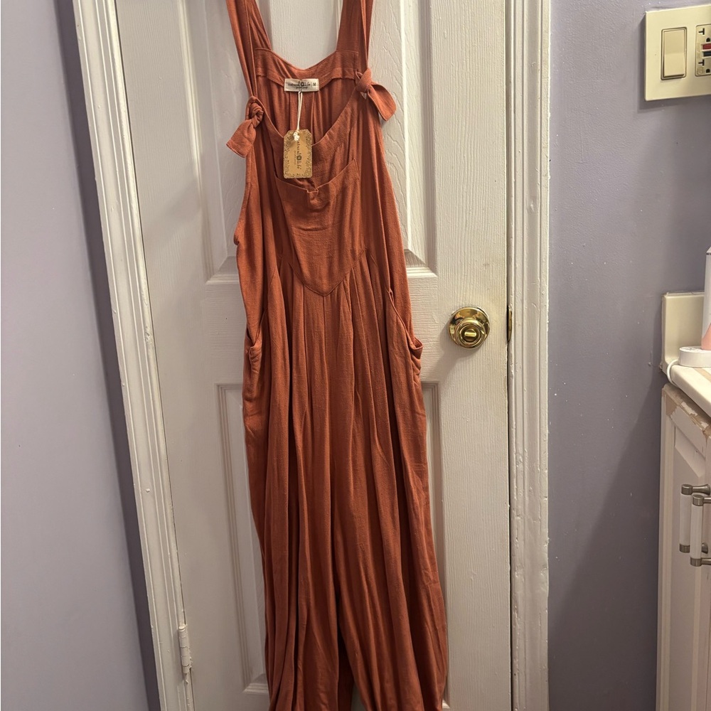 NATURAL LIFE Rust Orange Tie-Shoulder Jumpsuit Romper
